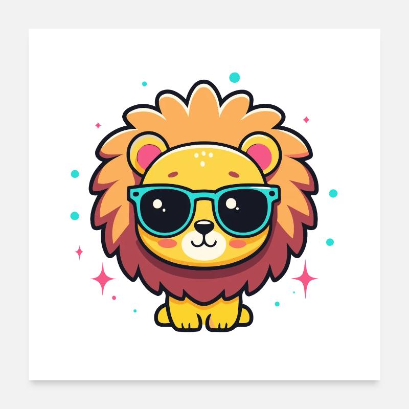 Kawaii-schicker Löwe mit blauer Brille Poster 60x60 cm