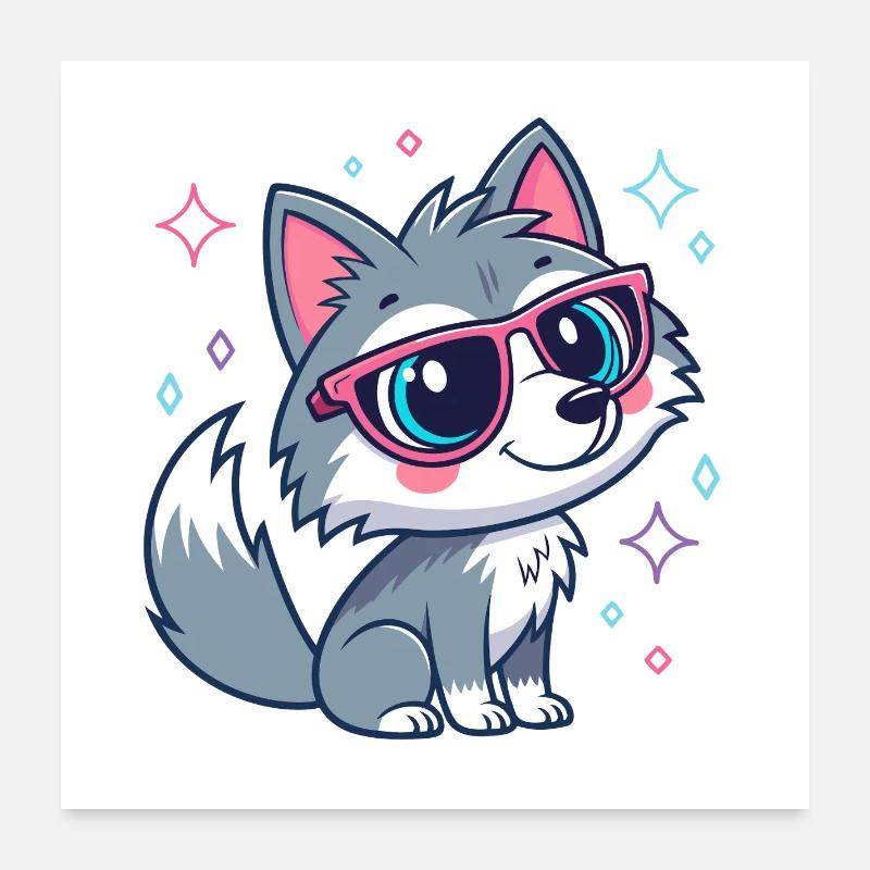 Cute chic wolf with rose-colored glasses Poster 24" x 24" (60x60 cm)
