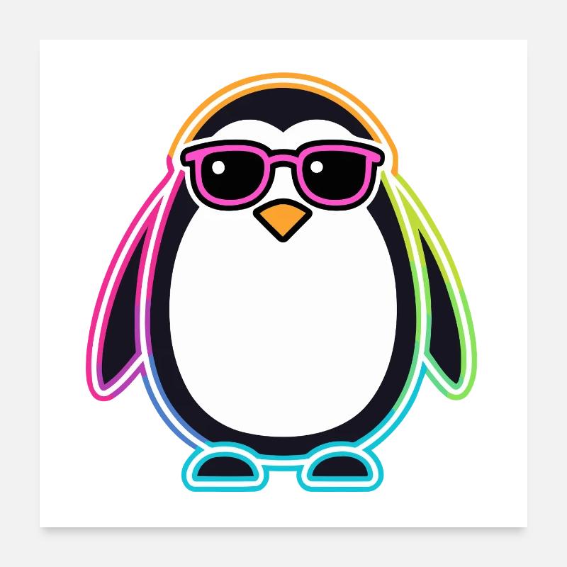 Penguin Neon Glasses Poster 24" x 24" (60x60 cm)
