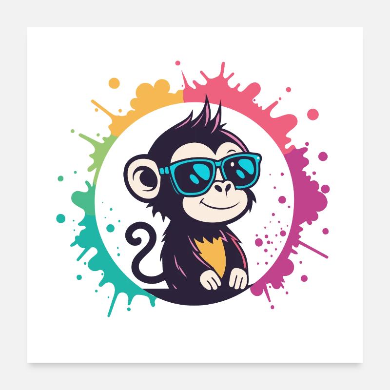 Monkey Splash Circle Blaue Brille Poster 60x60 cm