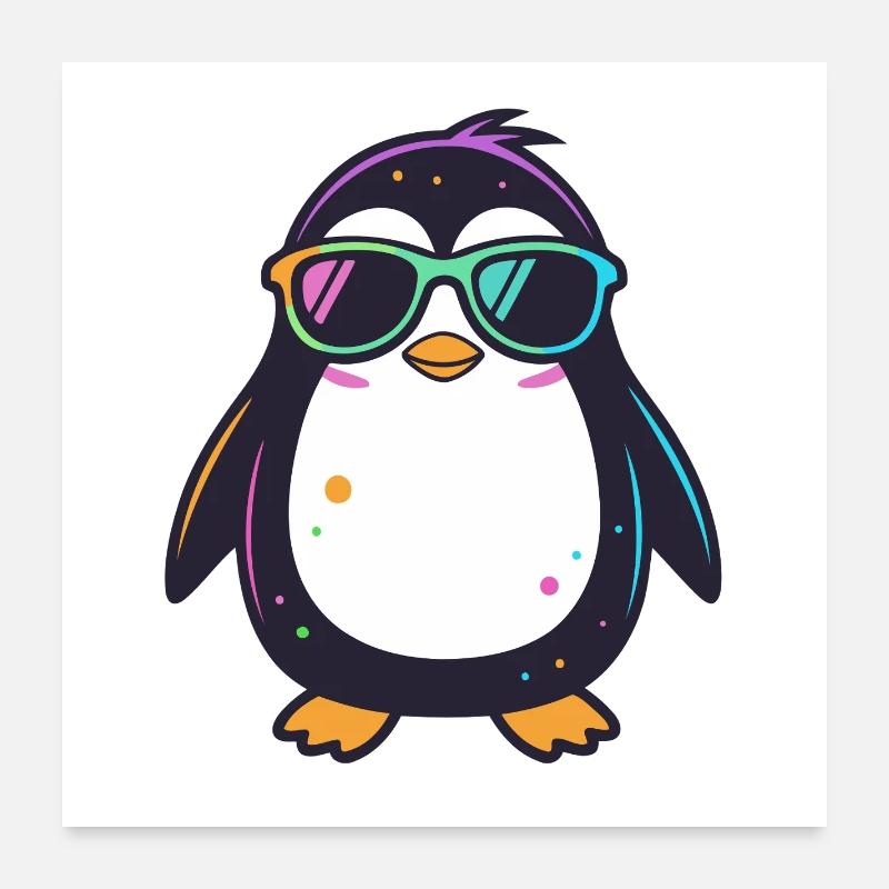 Pinguin-Neonbrillen Poster 60x60 cm