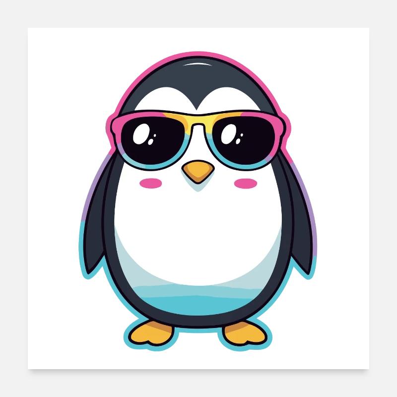 Pingouin chic en lunettes arc en ciel Poster 60 x 60 cm