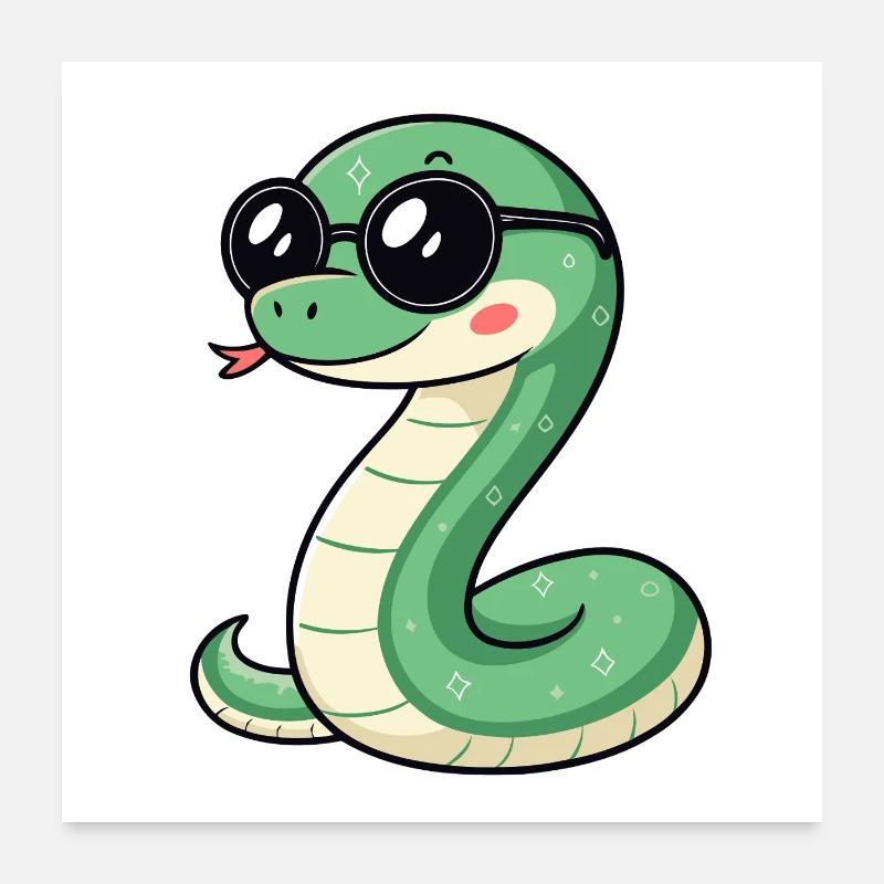Serpent Glam Mignon à Lunettes Noires Poster 60 x 60 cm