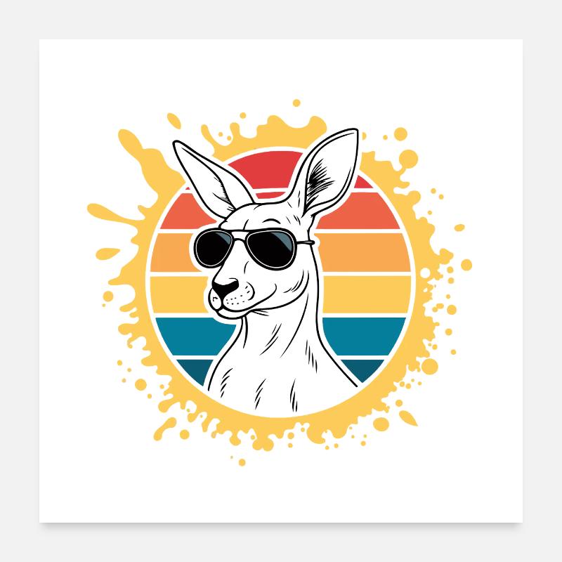 Kangaroo silhouette retro sun Poster 24" x 24" (60x60 cm)