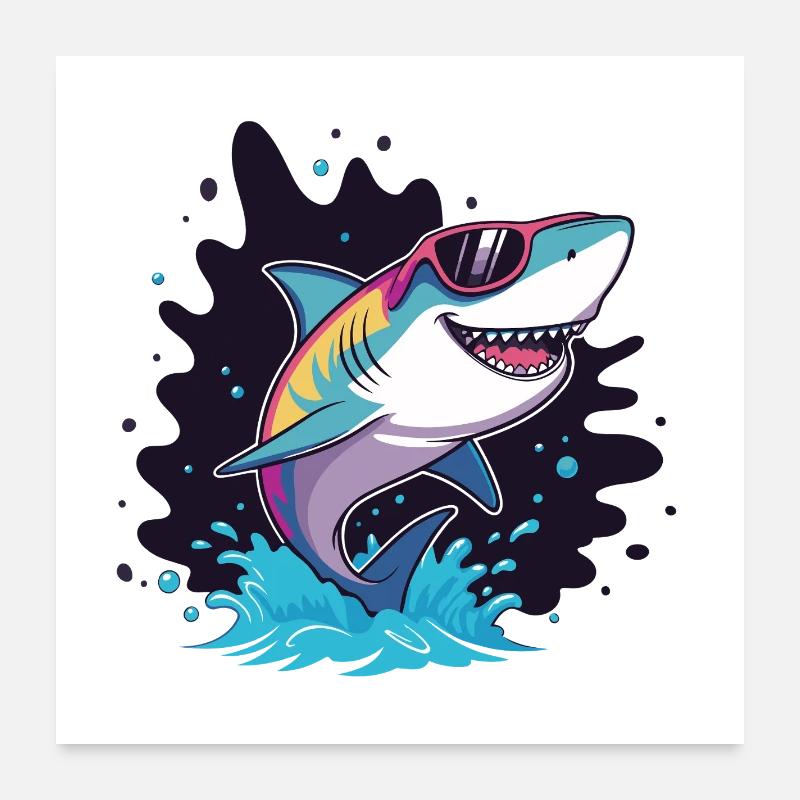 Requin Coloré lunette rose Poster 60 x 60 cm