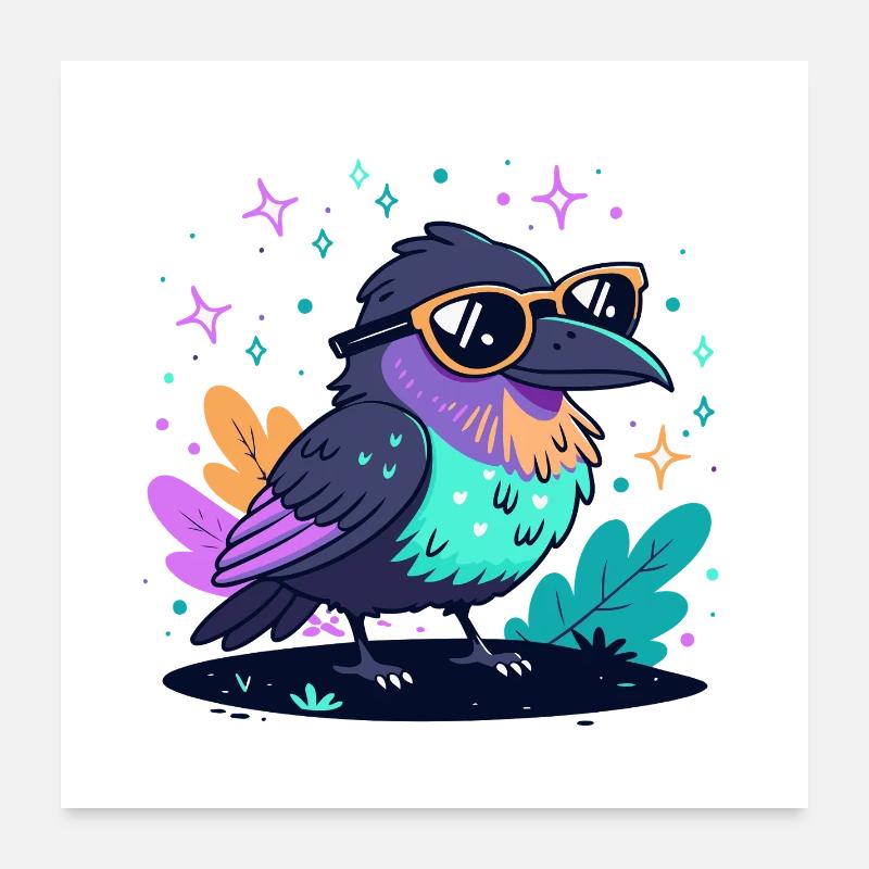 Corbeau coloré avec lunettes Poster 60 x 60 cm