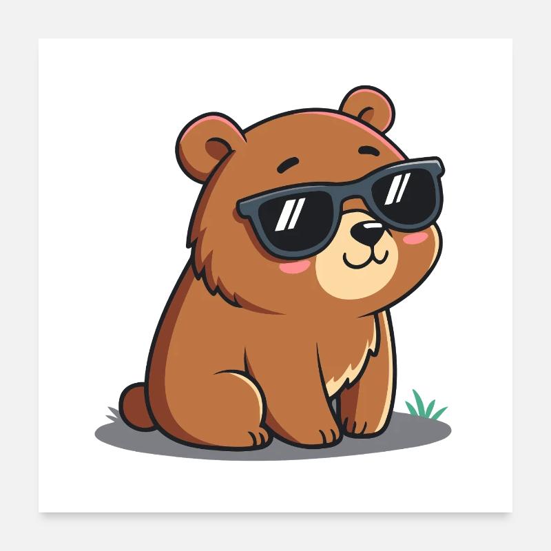 Cute Teddy Bear Cartoon Black Glasses Poster 24" x 24" (60x60 cm)