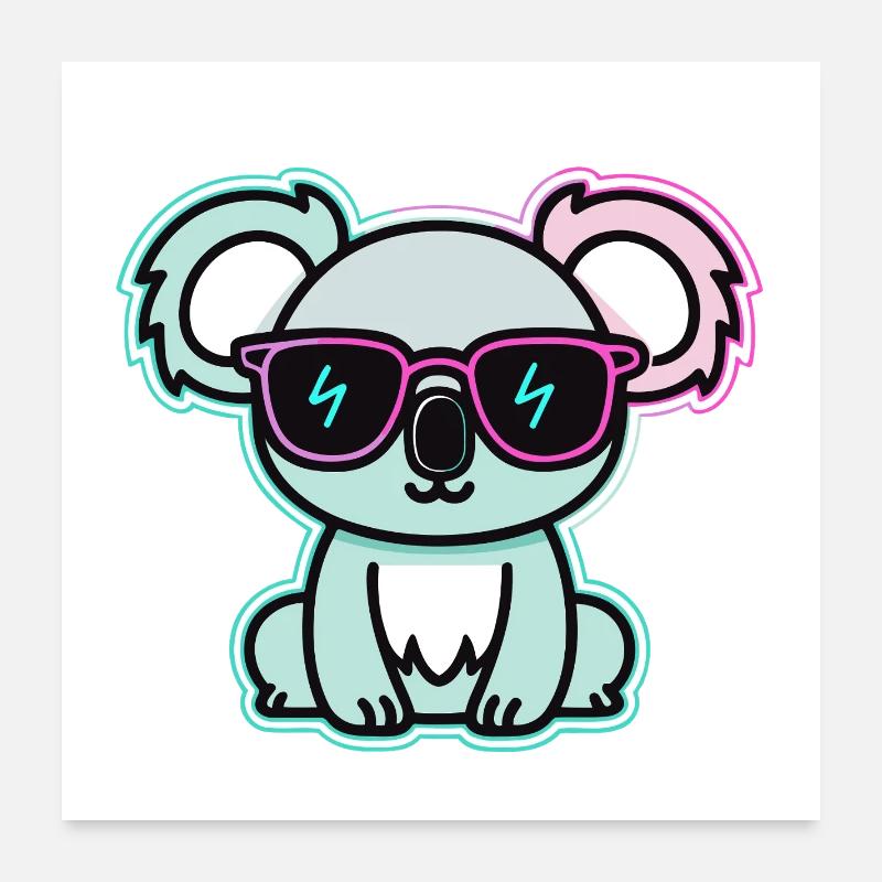 Koala néon lunettes Poster 60 x 60 cm