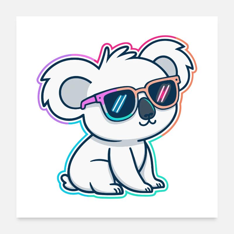 Koala néon lunettes Poster 60 x 60 cm