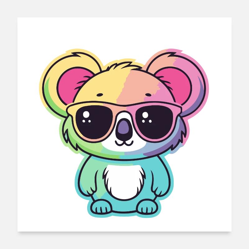 Regenbogen-Neon-Koala mit Brille Poster 60x60 cm