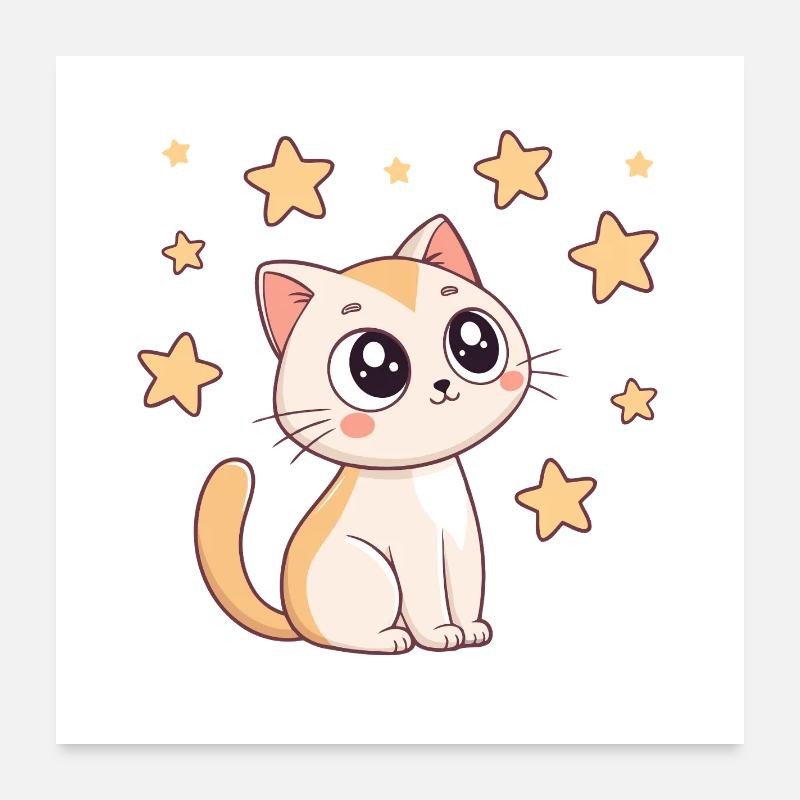 Chat étoilé kawaii Poster 60 x 60 cm
