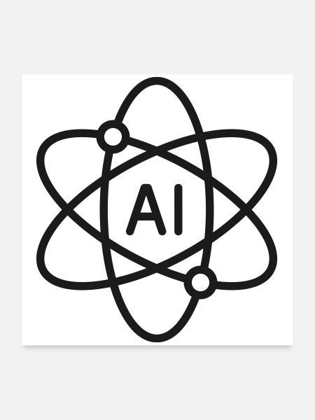 KI Atom Artificial Intelligence Linien-Symbol - Poster 60x60 cm - Weiß - Vorne