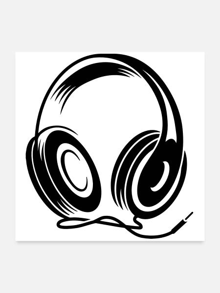 Kopfhörer mit Kabel im Stencil Stil - Poster 60x60 cm - Weiß - Vorne