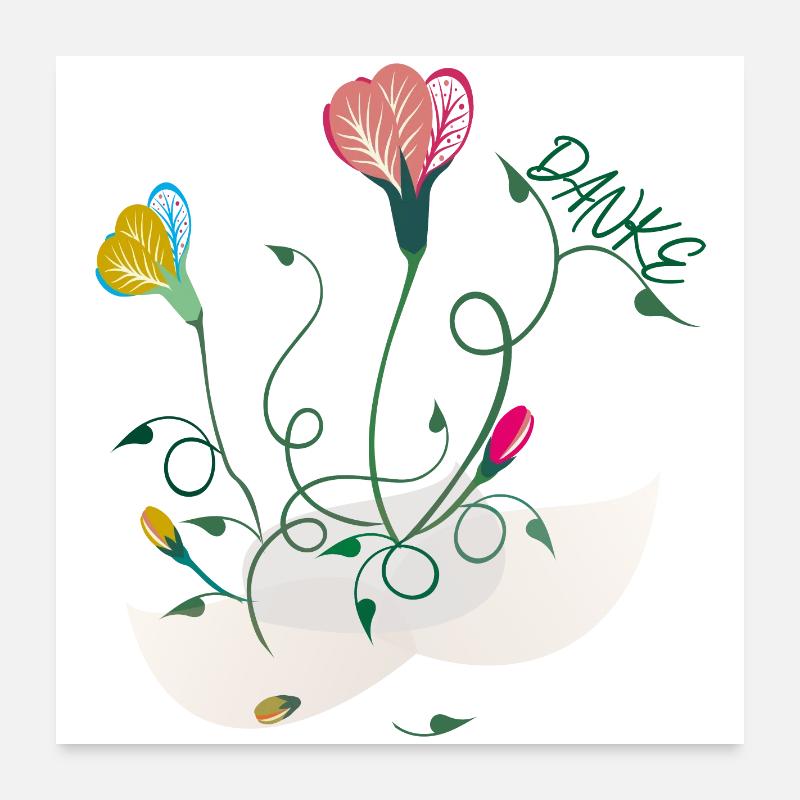 Danke, thank you, Blumenstrauss - Poster 60x60 cm - Weiß