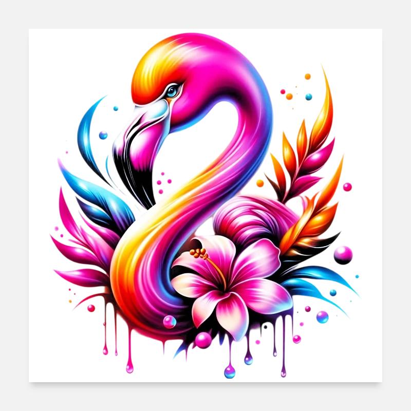 Flamingo - Poster 60x60 cm - Weiß