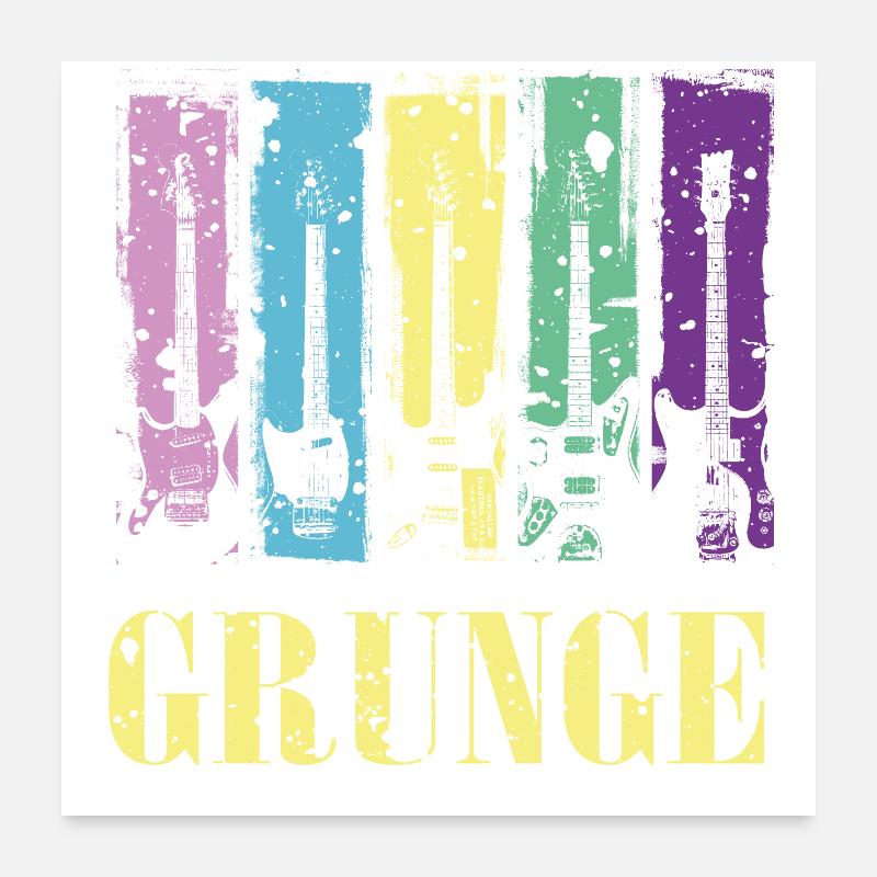 Grunge-Gitarre Farbe Pop Rock Vintage-Stil - Poster 60x60 cm - Weiß