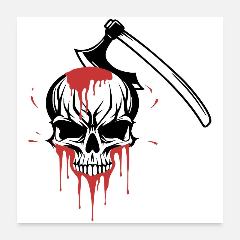 Bloody skull split by an axe Poster 24" x 24" (60x60 cm)