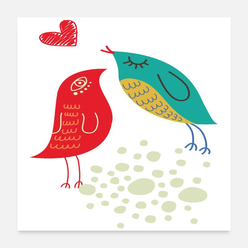 Oiseaux amoureux Poster 60 x 60 cm