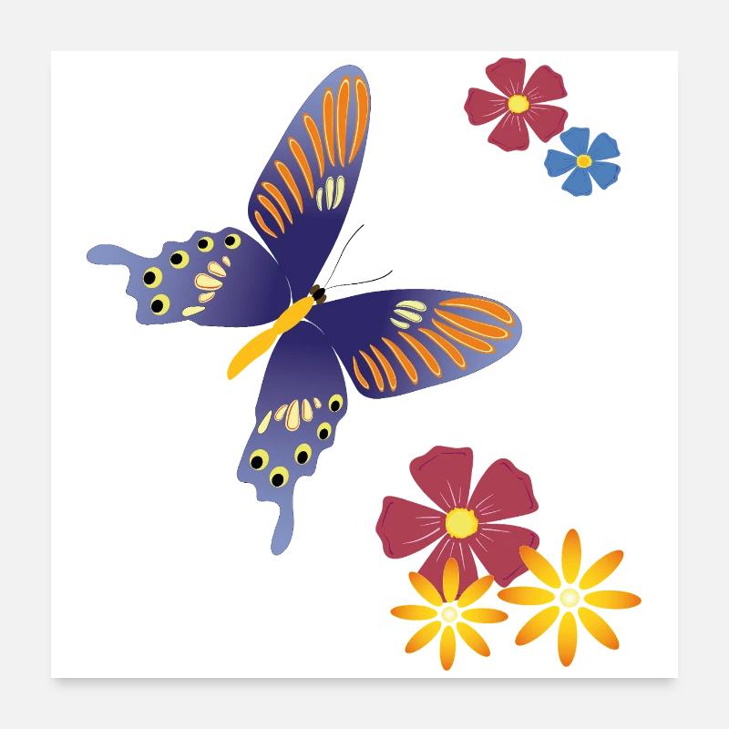 Papillon avec des fleurs Poster 60 x 60 cm