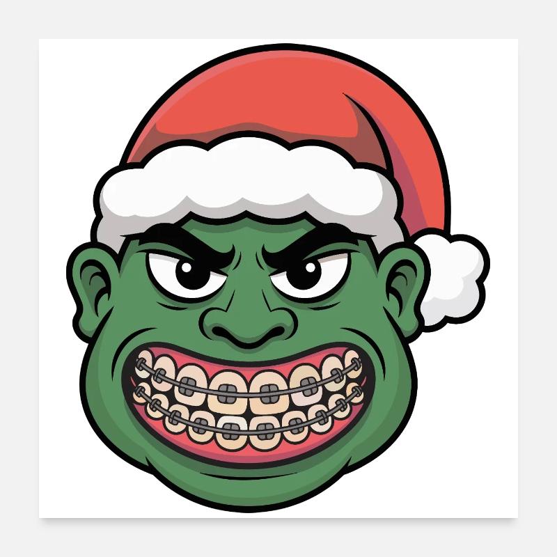 Sourire du Père Noël vert Poster 60 x 60 cm