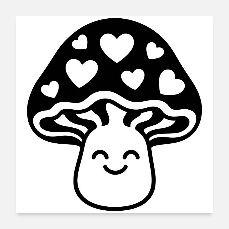 Champignon doux avec cœur et visage Poster 60 x 60 cm