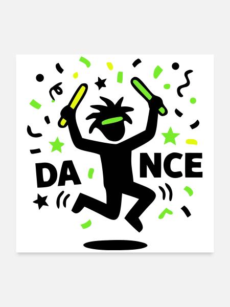 Dancing Stick Figure Rave 90s Techno Party - Poster 24" x 24" (60x60 cm) - white - Front