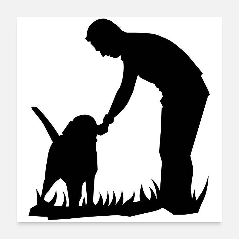 Beste Freunde - Hund und Herrchen Silouette Poster 60x60 cm