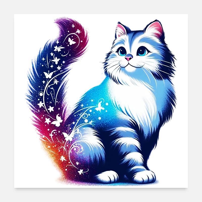 Katze - Poster 60x60 cm - Weiß