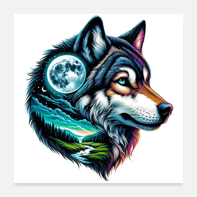 Wolf - Poster 60x60 cm - Weiß