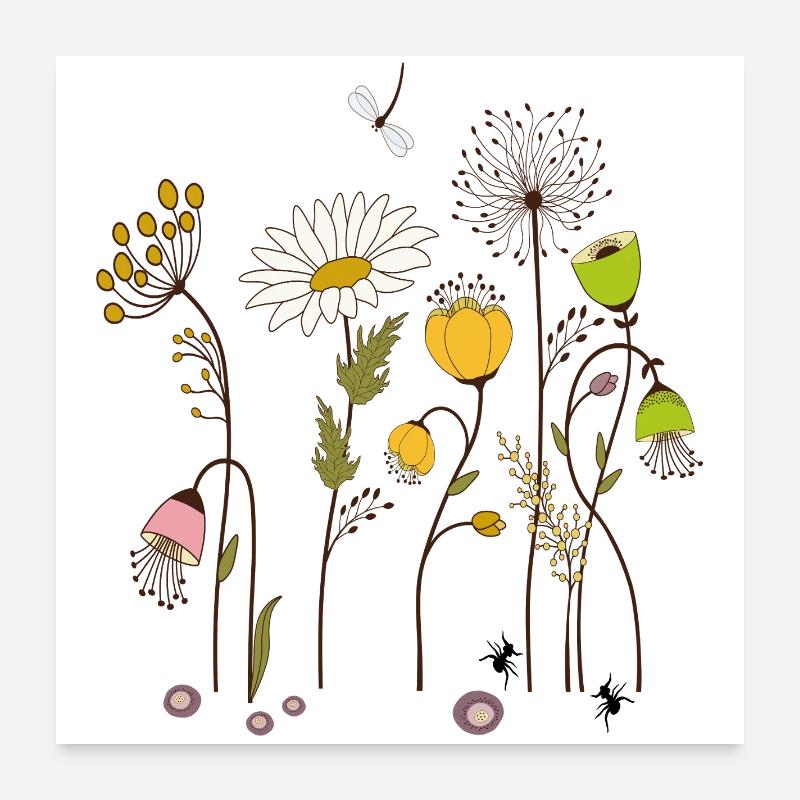 Gartenblumen - Poster 60x60 cm - Weiß