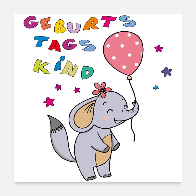 Compleanno Ragazzo Elefante Poster 60x60 cm