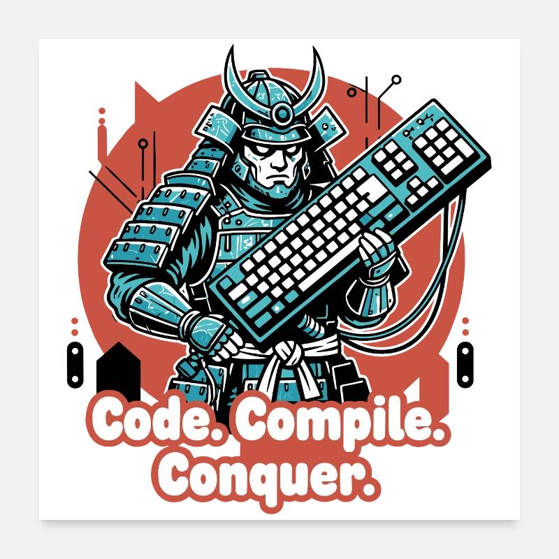 Codekampf Samurai mit Tastatur Poster 60x60 cm