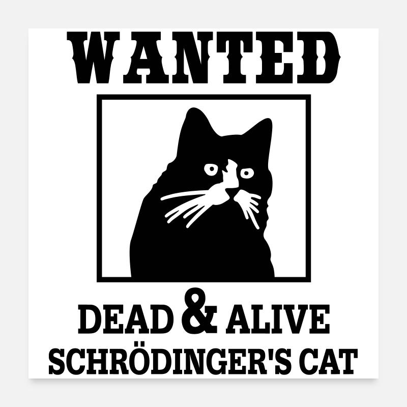 Le chat de Schrödinger recherché, la physique quantique ringarde Poster 60 x 60 cm