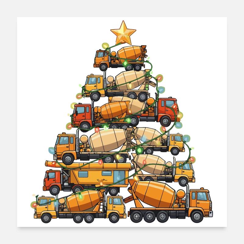 Funny Concrete Mixer Tree Christmas Tree Gift Poster 24" x 24" (60x60 cm)