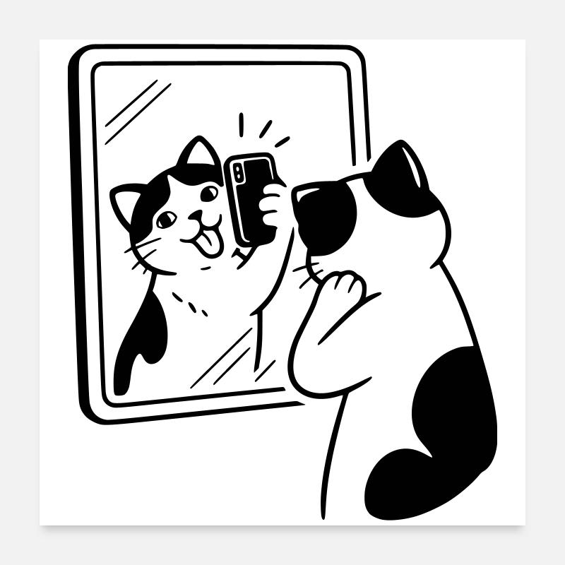 Selfie dans le miroir du chat Poster 60 x 60 cm