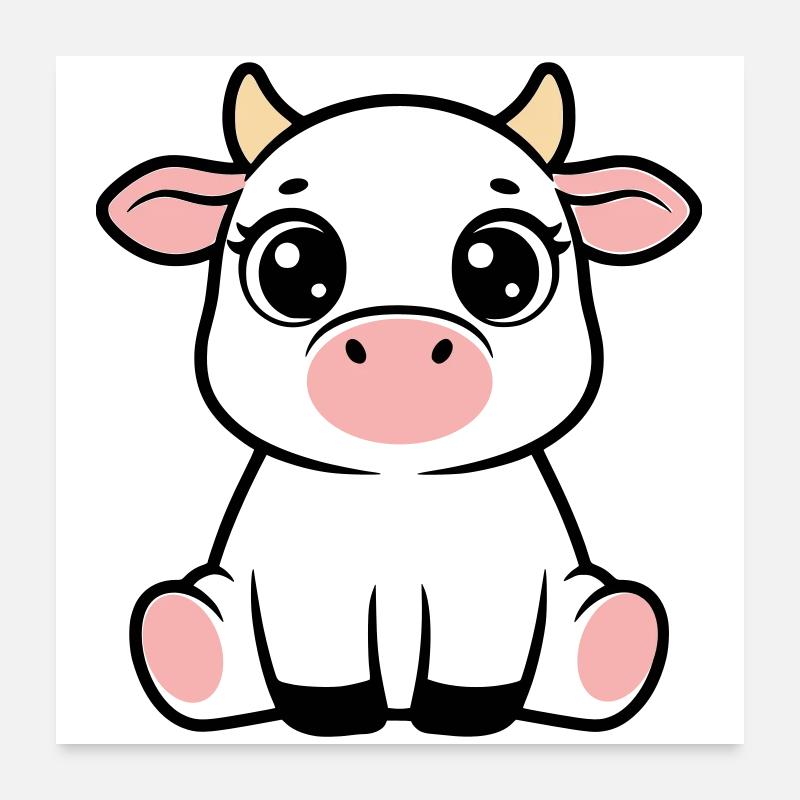 Veau mignon bébé vache qui garde Kawaii Poster 60 x 60 cm