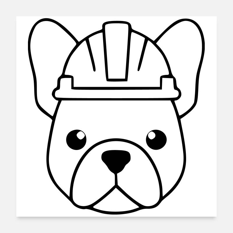Frenchie Construction Worker Helmet Outline Poster 24" x 24" (60x60 cm)