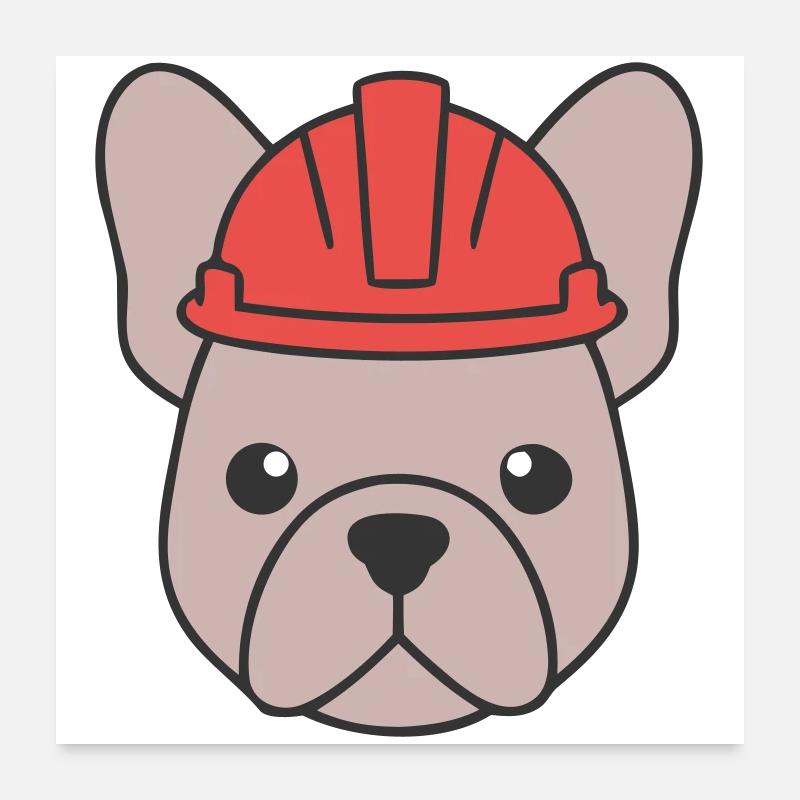 Frenchie Handwerker Helm Hund Poster 60x60 cm