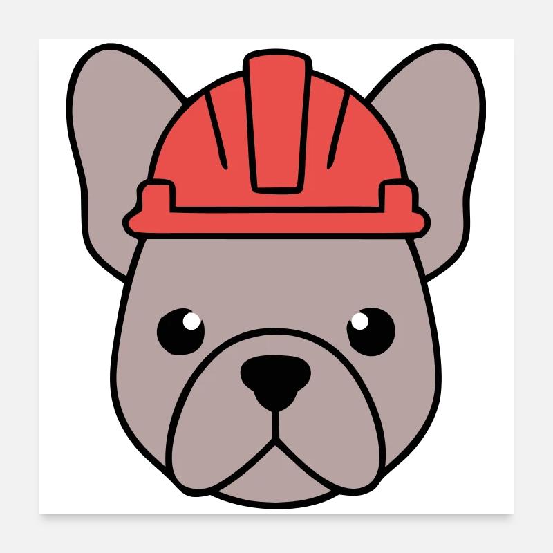 Frenchie Bauarbeiter Helm Kopf Poster 60x60 cm