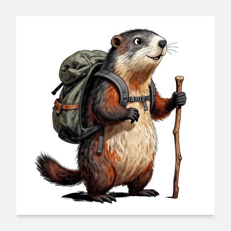 Murmeltierwanderer auf Wanderung Poster 60x60 cm
