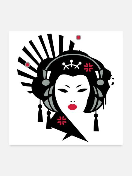 Geisha with headphones - Poster 24" x 24" (60x60 cm) - white - Front