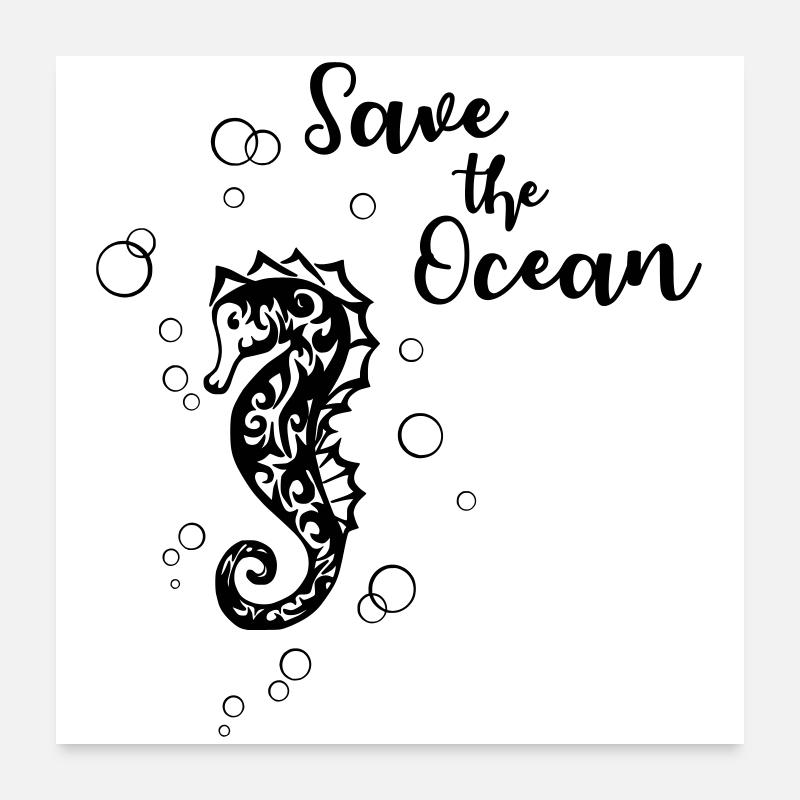 Save the Ocean - hippocampe - Poster 60 x 60 cm - blanc