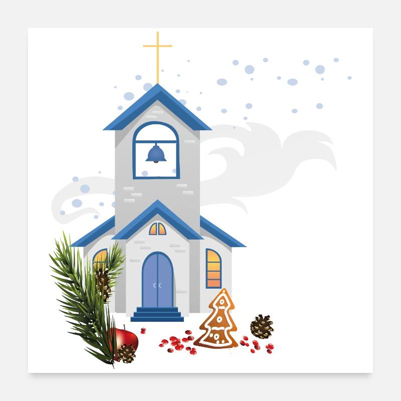 Noël avec l’église Poster 60 x 60 cm