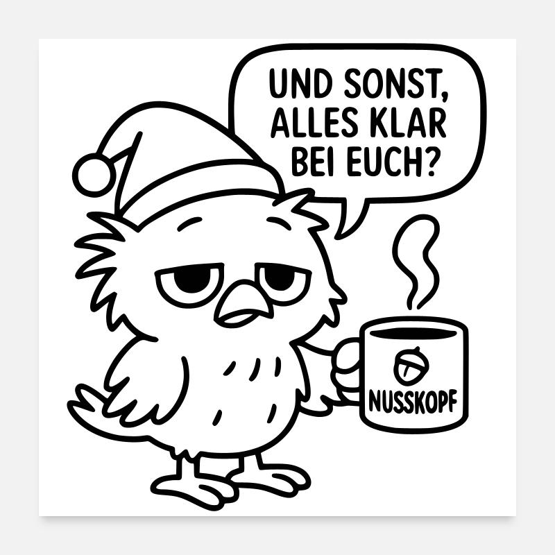 Grognement matinal Vogel_mit_Kaffeetasse_und_Sprechblase Poster 60 x 60 cm