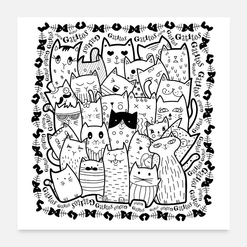 Chats V1N - Poster 60 x 60 cm - blanc