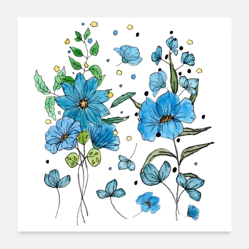 Fleur Bleue, Amoureuse des Fleurs - Poster 60 x 60 cm - blanc