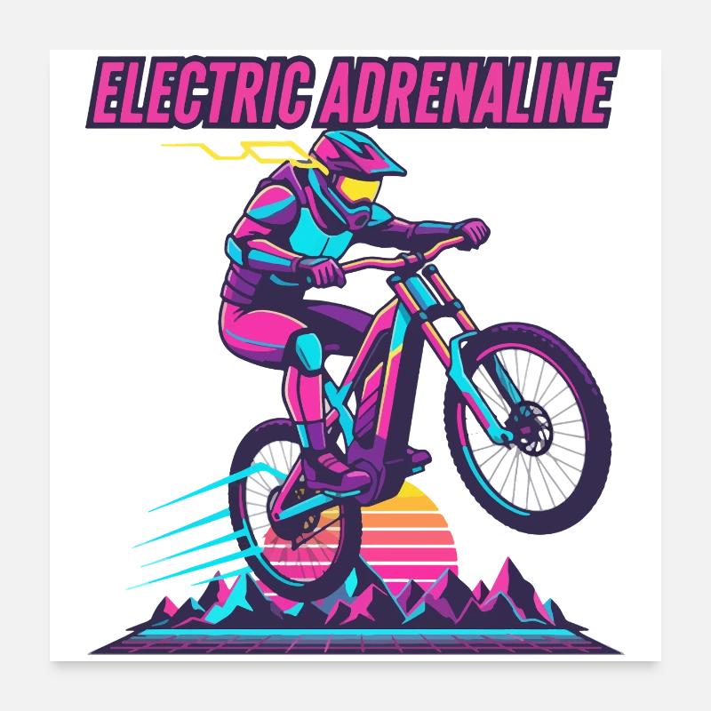 Elektrisches Adrenalin Synthwave E-MTB Poster 60x60 cm