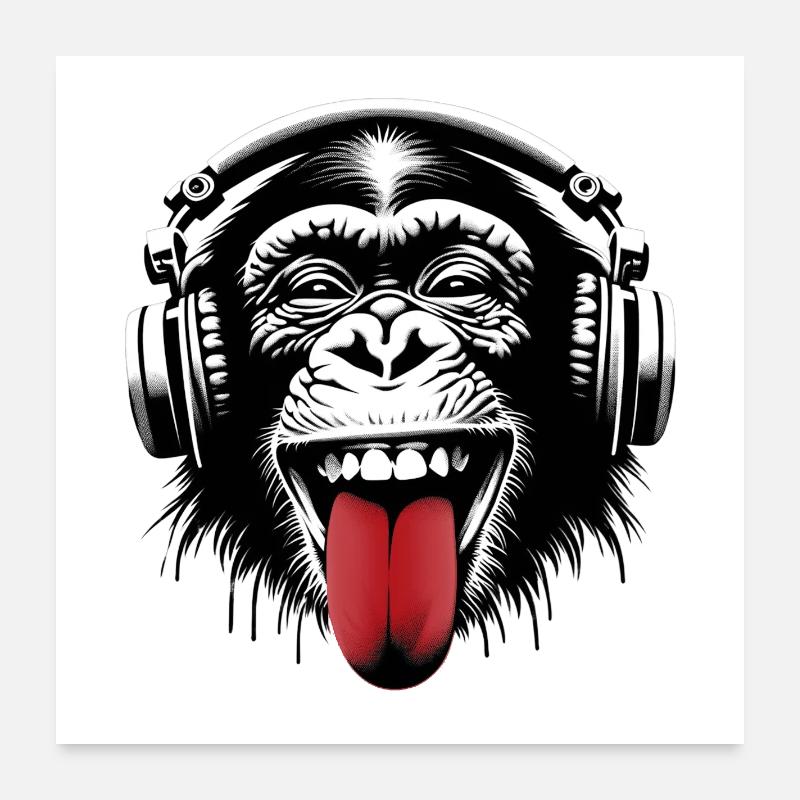 Headphones Monkey Music Monkey World 🎧 Poster 24" x 24" (60x60 cm)