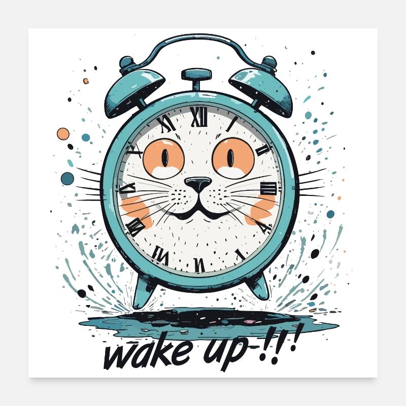 Cat alarm clock, humor to wake Poster 24" x 24" (60x60 cm)