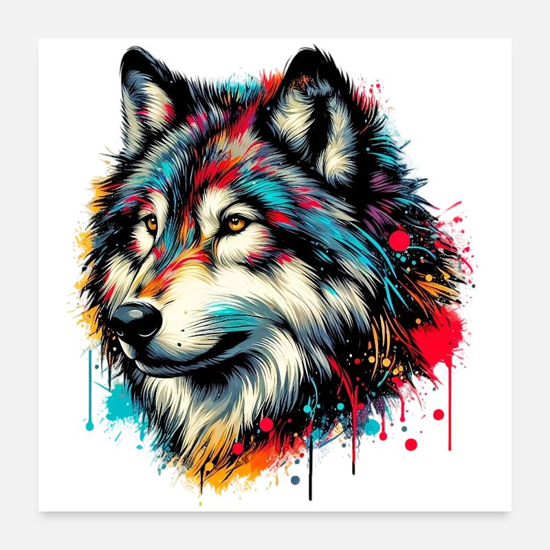 Wolf - Poster 60x60 cm - Weiß